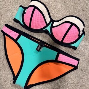 Triangl Swimwear Pink, Orange, and Teal Bikini Set